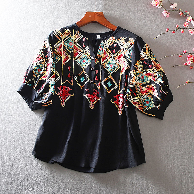 เสื้อลินิน เสื้อผ้าฝ้ายลินิน เสื้อเชิ้ตผ้าลินิน ปักลายสวยๆด้วยด้าย สไตล์VINTAGE