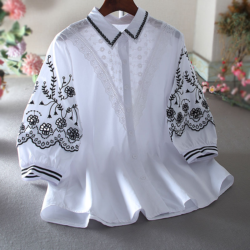 เสื้อลินิน เสื้อผ้าฝ้ายลินิน เสื้อเชิ้ตผ้าลินิน ปักลายสวยๆด้วยด้าย สไตล์VINTAGE