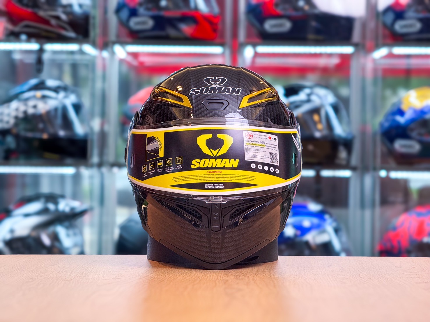 หมวกกันน็อค Soman รุ่น 955s ลายเคฟล่า คาร์บอน (แบบยกคาง)