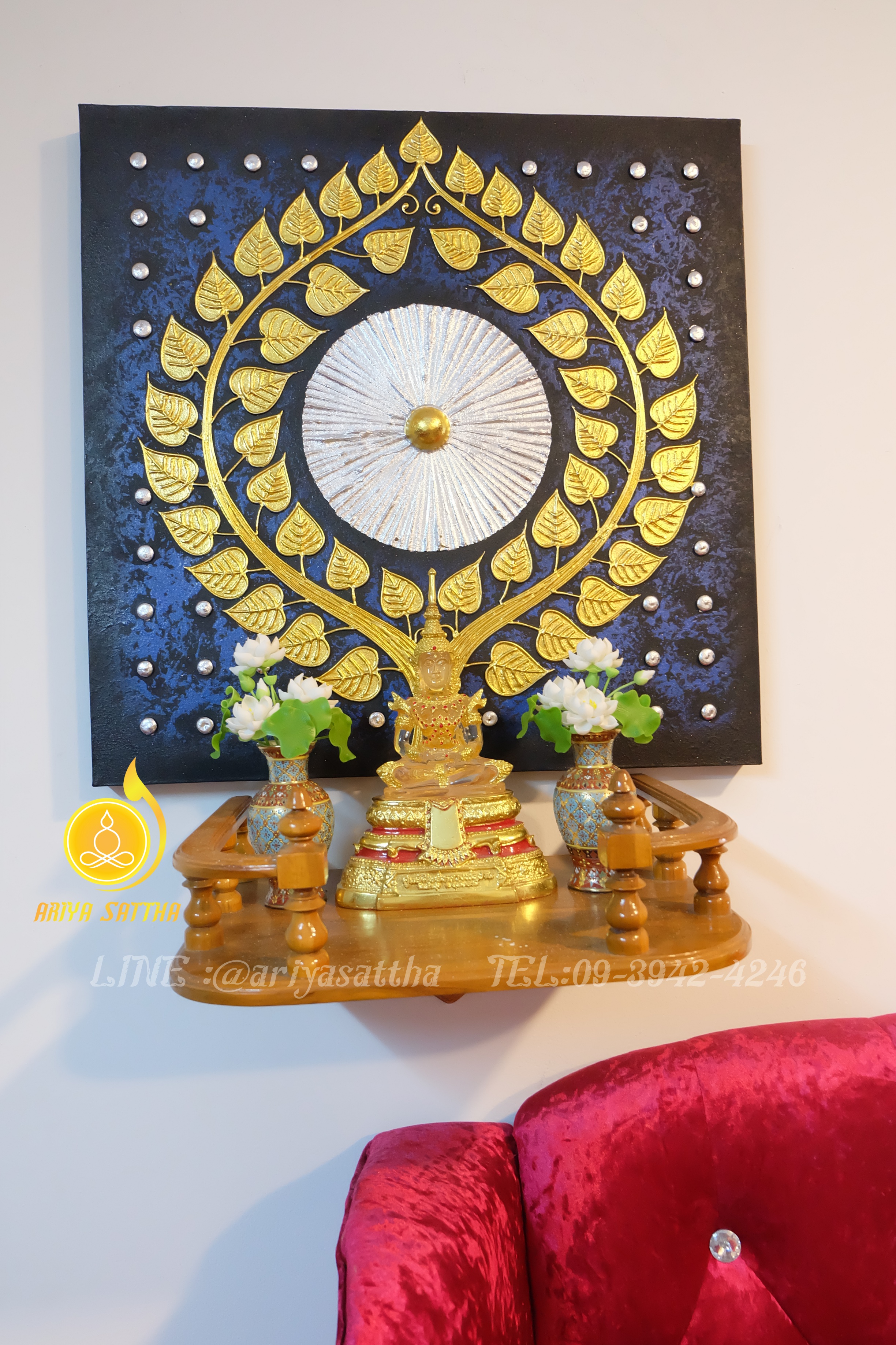 ภาพมงคล ต้นโพธิ์ ขนาด 60x60 cm.ตกแต่งบ้าน ห้องพระ ของขวัญขึ้นบ้านใหม่ งาน handmade ภาพวาดปิดทองแต่งผนังบ้าน คอนโด