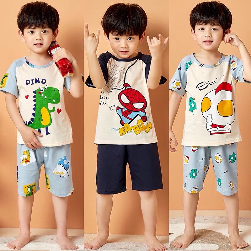พร้อมส่ง ชุดนอนเด็กเล็กคอกลม พิมพ์ลาย