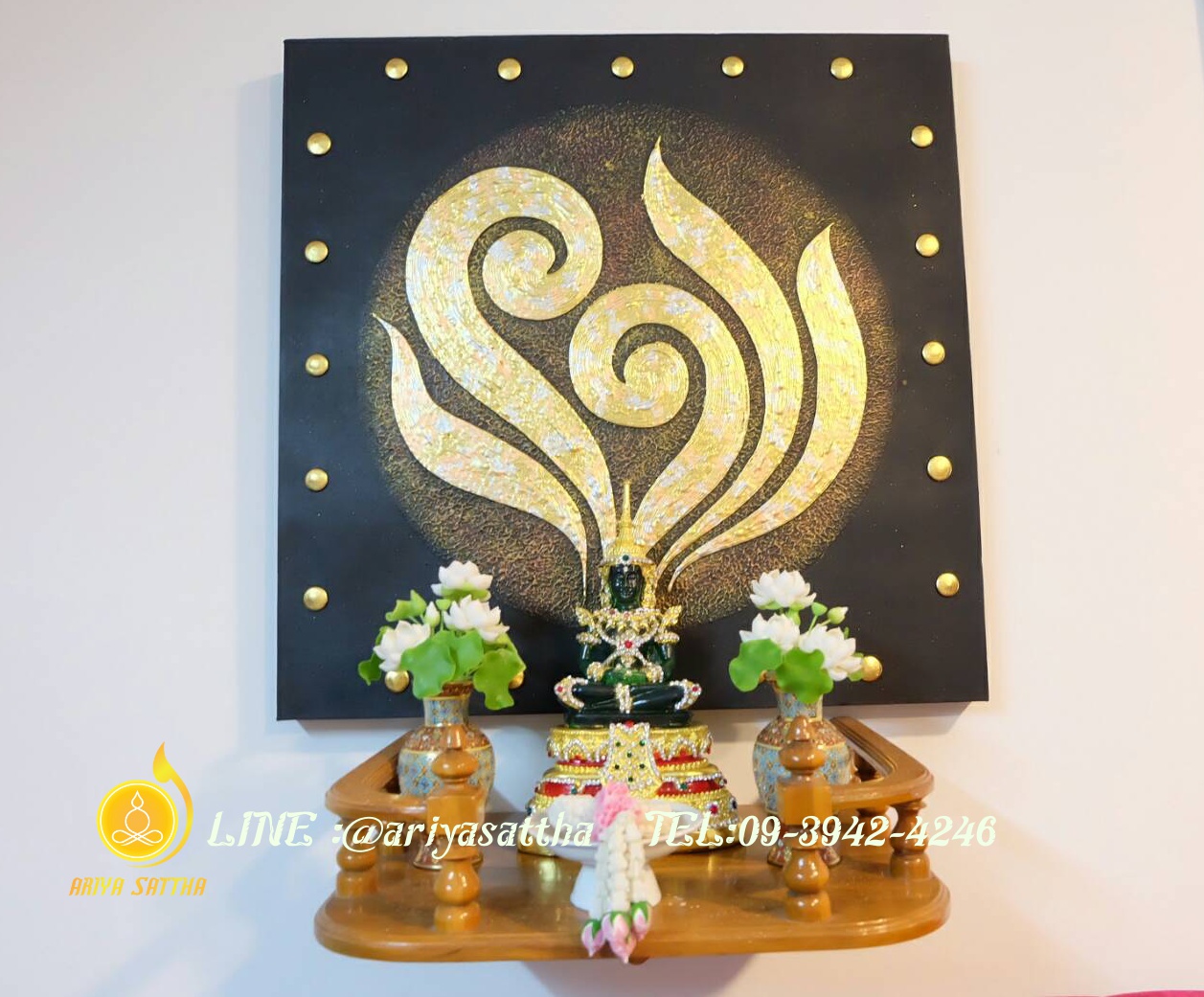 ภาพมงคล ดอกบัว ขนาด 60x60 cm.ตกแต่งบ้าน ห้องพระ ของขวัญขึ้นบ้านใหม่ งาน handmade ภาพวาดปิดทองแต่งผนังบ้าน คอนโด