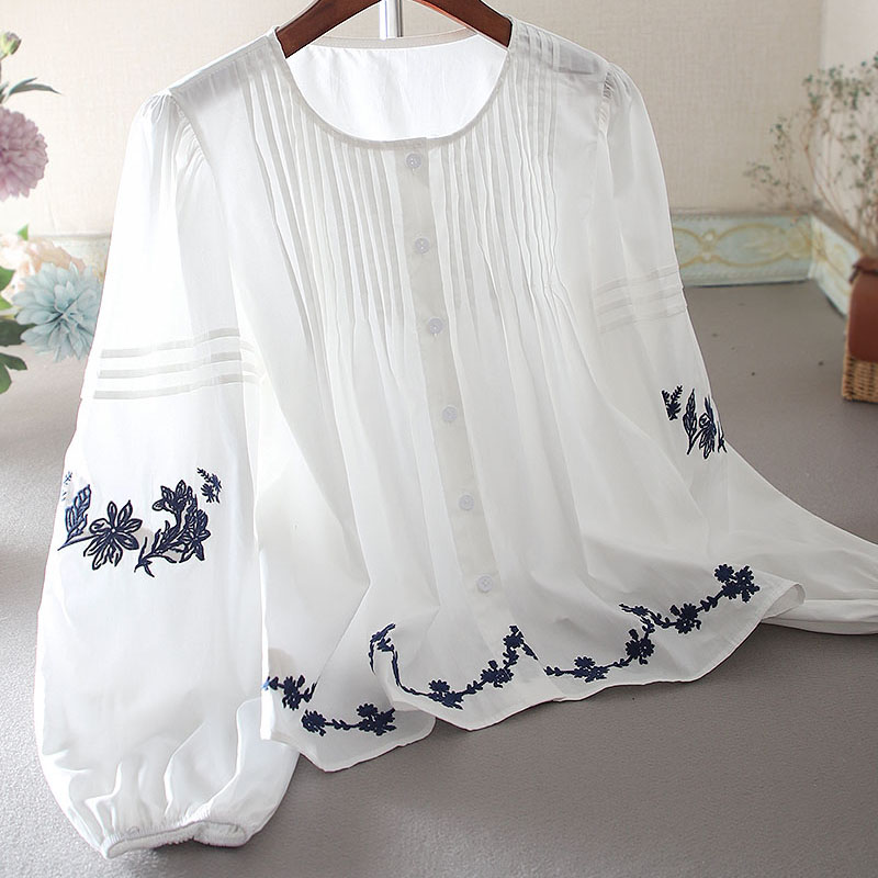 เสื้อลินิน เสื้อผ้าฝ้ายลินิน เสื้อเชิ้ตผ้าลินิน ปักลายสวยๆด้วยด้าย สไตล์VINTAGE