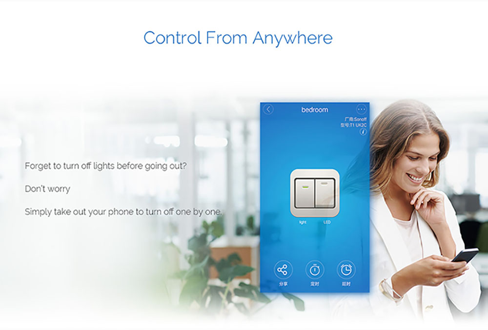 ทัชสวิทช์ไร้สาย Sonoff Touch Switch T1 - US 3 Gang - สั่งผ่านมือถือ WiFi Wireless Smart Switch และรีโมท RF 315 MHz