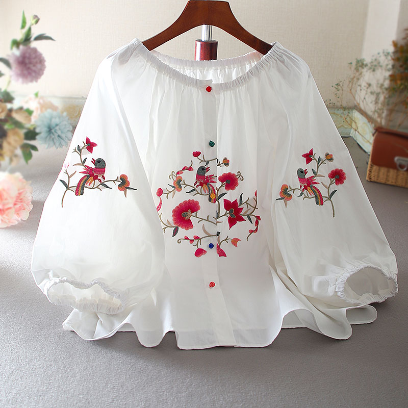 เสื้อลินิน เสื้อผ้าฝ้ายลินิน เสื้อเชิ้ตผ้าลินิน ปักลายสวยๆด้วยด้าย สไตล์VINTAGE