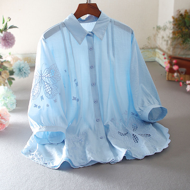 เสื้อลินิน เสื้อผ้าฝ้ายลินิน เสื้อเชิ้ตผ้าลินิน ปักลายสวยๆด้วยด้าย สไตล์VINTAGE