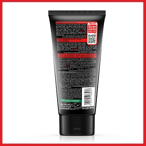 การ์นิเย่ เมน แอคโนไฟท์ แอนติ-แอคเน่ สครับ อิน โฟม Garnier Men AcnoFight Anti-Acne Scrub In Foam : 150 มล.