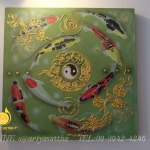 รูปปลาคราฟ ว่ายวน หยินหยาง (เงินทอง สุขภาพ ไหลเวียนดี) ภาพมงคล ขนาด 60x60 cm. ตกแต่งบ้าน ของขวัญขึ้นบ้านใหม่ งาน handmade ภาพวาดปิดทองแต่งผนังบ้าน คอนโด