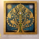ภาพมงคล ต้นโพธิ์ ขนาด 80x80 cm.ตกแต่งบ้าน ห้องพระ ของขวัญขึ้นบ้านใหม่ งาน handmade ภาพวาดปิดทองแต่งผนังบ้าน คอนโด