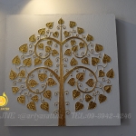 ภาพมงคล ต้นโพธิ์ พื้นสีขาว ขนาด 60x60 cm.ตกแต่งบ้าน ห้องพระ ของขวัญขึ้นบ้านใหม่ งาน handmade ภาพวาดปิดทองแต่งผนังบ้าน คอนโด